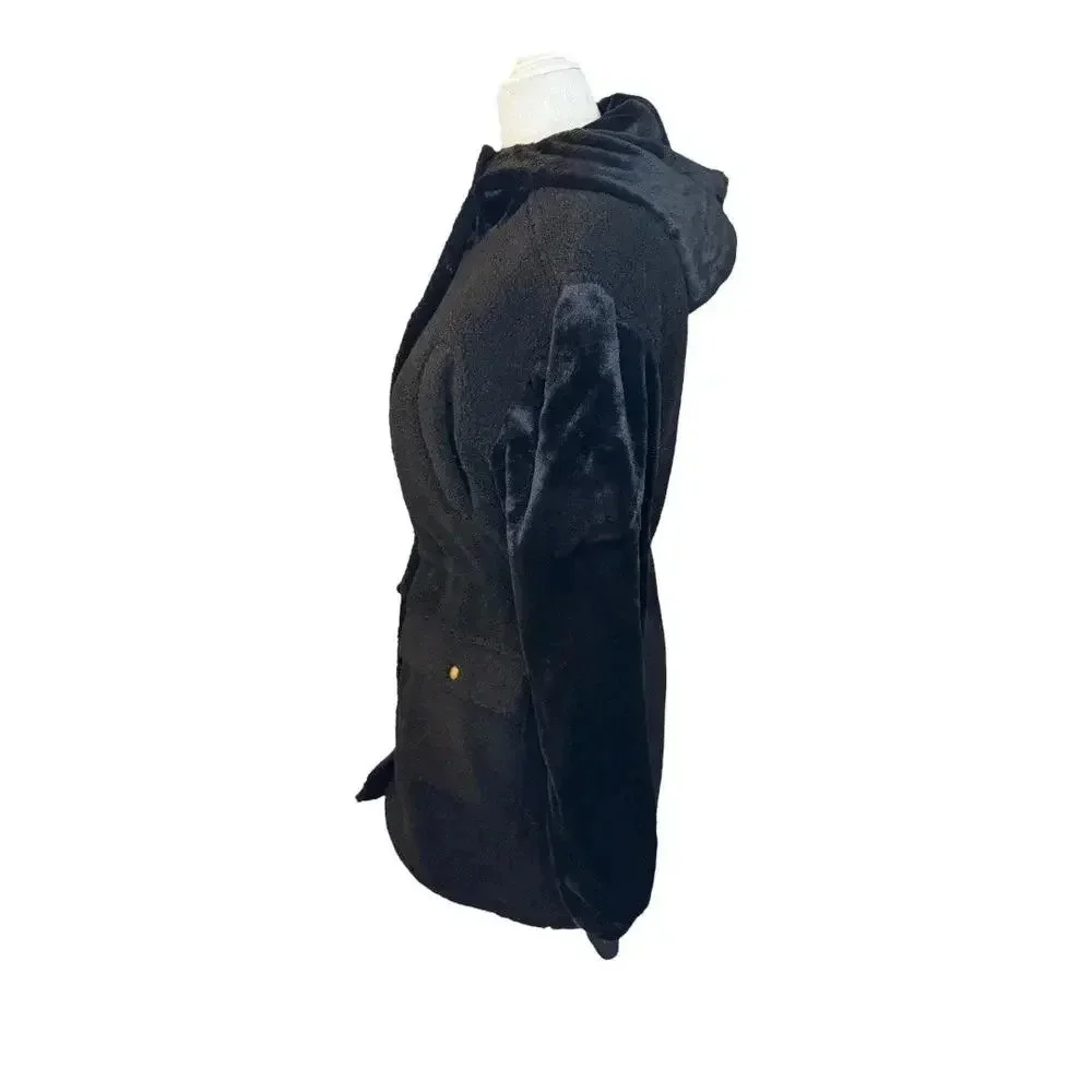NEW Eden Society Women's Small Black Sherpa Fleece‎ Hooded Jacket Winter Casual